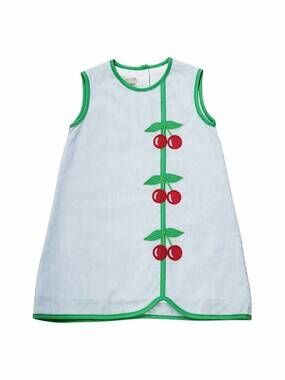 NEW MARCO & LIZZY girl's cherry applique a-line dress in white/green/red